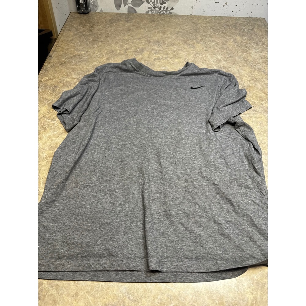 Nike Dri-FIT Short Sleeve T-Shirt Heather Grey Swoosh Logo Athletic Top
